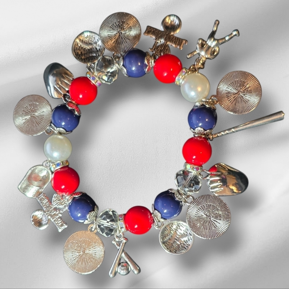 Boston Red Sox Charm Stretch Bracelet - Red, Blue, Silver - Picture 2 of 3